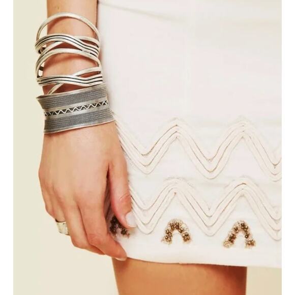 Free People Zig to the Zag Mini Dress | Sequin Bodycon Dress Ivory Medium NWT - Picture 10 of 11